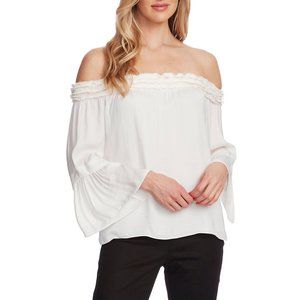 VINCE CAMUTO Womens White Ruched Ruffled Bell Sleeve Off Shoulder Blouse S